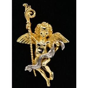 Giovanni Torlonia Vintage Angel Pin Brooch Pendant Cupid Gold RARE Signed BinV